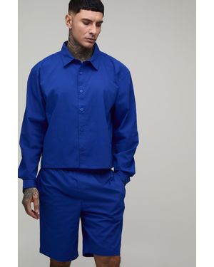 BoohooMAN Tall Cropped Boxy Oversized Shirt & Baggy Short Set - Blue