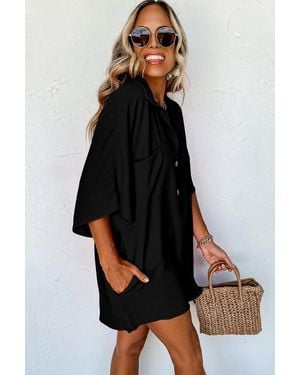 Everyday the Label Half Button Collared Loose Romper - Black