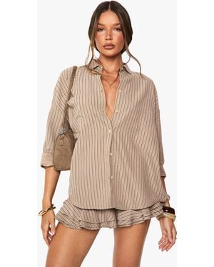 Boohoo Stripe Oversized Shirt - Natural