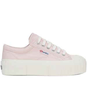 Superga Ladies 2631 Stripe Platform Trainers (Pinkish/Avorio)