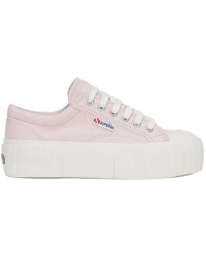 Superga Ladies 2631 Stripe Platform Trainers (Pinkish/Avorio)