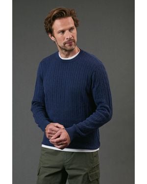 MAINE Premium Pure Cotton Cable Crew Neck Jumper - Blue