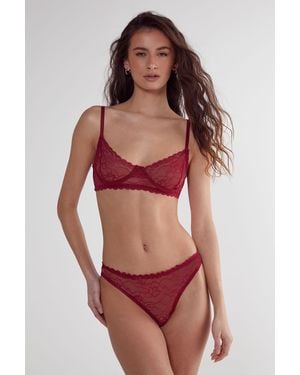 Nasty Gal Lace Up Detail Underwire Lingerie Set - Red