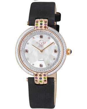 Gv2 Matera Swiss Quartz Mother Of Pearl Dial Suede Strap Diamond Watch - White