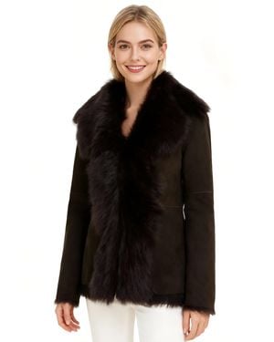 Infinity Leather Dames Bruine Schapenvacht Toscana Merino Schapenvacht Suède Jas - Zwart