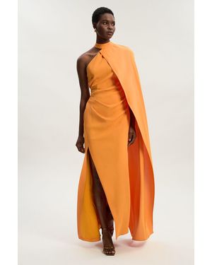 Karen Millen Soft Tailored One Shoulder Cape Sleeve Maxi Dress - Orange