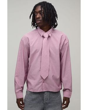 BoohooMAN Oversized Boxy Stripe Shirt And Tie - Pink
