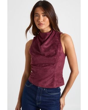 Boohoo Faux Suede High Neck Cowl Top - Purple