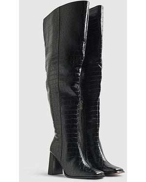 River Island Thigh High Boots Block Heel Pu - Black