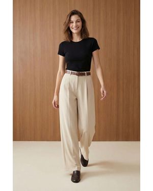 My Fashion High Waist Pleated Wide Leg Trousers - Brown