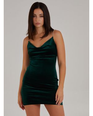Pink Vanilla Velvet Cowl Neck Dress - Green