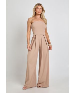 Boohoo Crepe Bandeau Extreme Wide Leg Jumpsuit - Natural