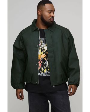 BoohooMAN Plus Boxy Soft Pu Collared Padded Harrington Jacket - Black