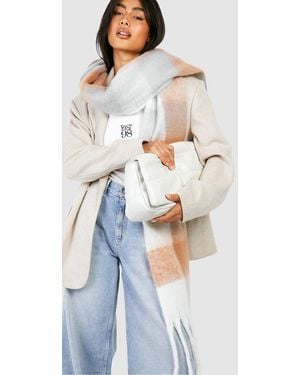 Boohoo Check Fringe Scarf - Blue