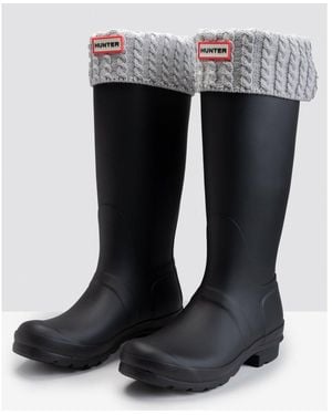 HUNTER Recycled Mini Cable Tall Boot Sock - Black