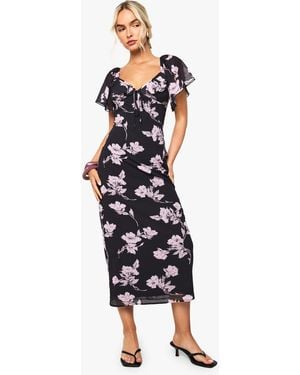 Boohoo Floral Chiffon Plunge Maxi Dress - Blue
