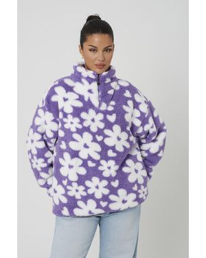 Brave Soul Animal Print Sherpa Fleece Sweatshirt - Blue