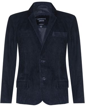 Infinity Leather Blazer Suede Jacket Soft Italian Coat - Blue