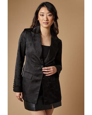 Oasis Satin Jacquard Single Breasted Blazer - Black