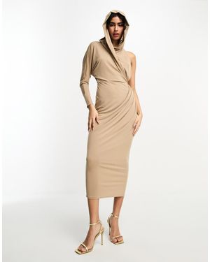 ASOS One Shoulder Draped Hood Midi Dress - White