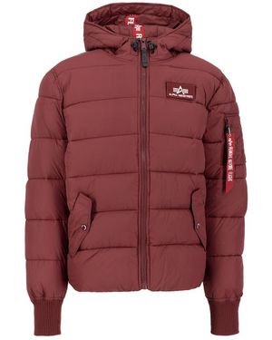 Alpha Industries Hooded Puffer Faux Down Winter Jacket - Red