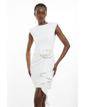 Karen Millen Scuba Rosette Detail Woven Mini Dress - White