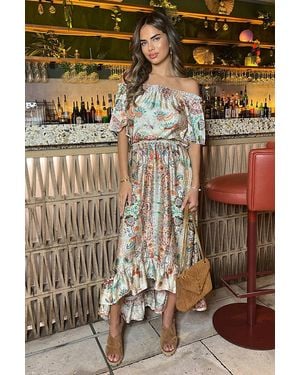 AX Paris Multi Paisley Printed Bardot Frill Hem Midi Dress - Multicolour