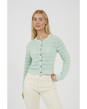 Brave Soul Stitch Detail Crew Neck Cardigan - Green