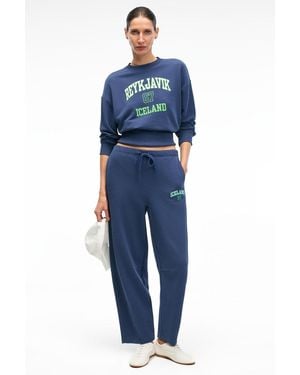 Grimelange Crop Crew Neck Printed Sweatshirt - Blue
