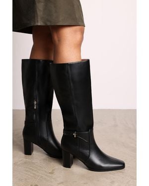 Where's That From Wheres 'Wynne' Heeled Knee High Boots With Buckle Strap Detail - Black