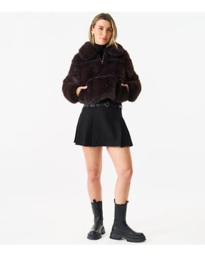 Gini London Panel Faux Fur Cropped Jacket - Black