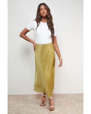 Oasis Bias Cut Satin Midi Skirt - Green