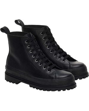 Superga Ladies 2644 Alpina Box Leather Ankle Boots - Black