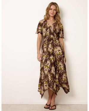 Blue Vanilla Shirred Waist Hanky Hem Dress - Natural