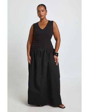 Boohoo Plus Rib Cotton Mix Dropped Hem Maxi Dress - Black