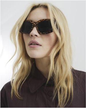 River Island Leopard Mid Size Chain Metal Sunglasses - Brown