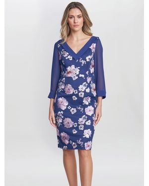 Gina Bacconi Daisy Crepe Dress With Embroidery - Blue