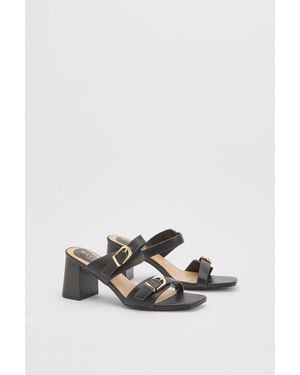 Wallis Axel Faux Leather Buckle Detail Block Heel Mules - White