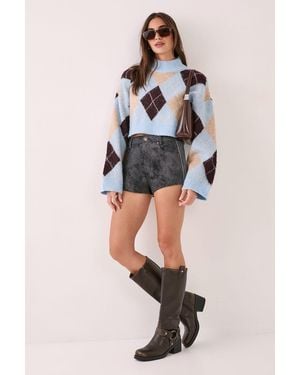 Nasty Gal Distressed Faux Leather Panelled Hotpant - Multicolour