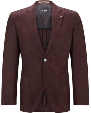BOSS H Janson Notch Collared Solid Patterned Blazer - Brown