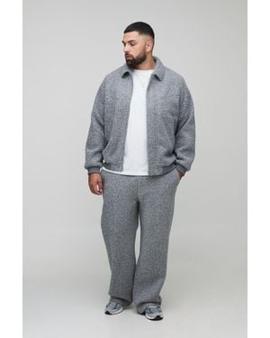 BoohooMAN Plus Wool Look Regular Fit Collared Bomber Jacket - Grey