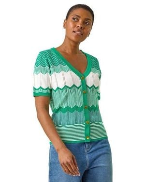 Roman Wave Stitch Button Knit Jumper - Green