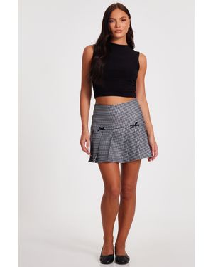 Quiz Gingham Pleated Skirt Viscose - Black