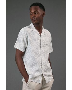 MAINE Off Palm Print Revere Collar Shirt Cotton - Grey