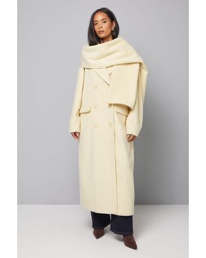 Wallis Double Breasted Twill Scarf Detail Coat - Natural