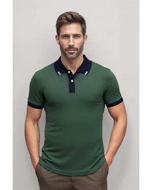 Secret Label Contrast Collar Polo Shirt - Green