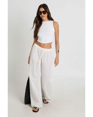 Boohoo Broderie Low Rise Wide Leg Trouser - White