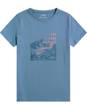 Mountain Warehouse Regional Lake District T-Shirt Crew Neck Breathable Everyday Tee Cotton - Blue