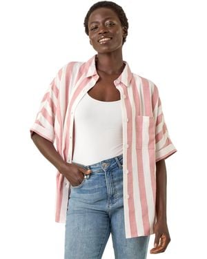 Roman Stripe Print Button Detail Shirt - Pink