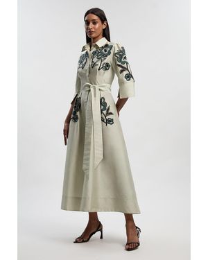 Karen Millen Embellished Taffeta Woven Shirt Dress - Green
